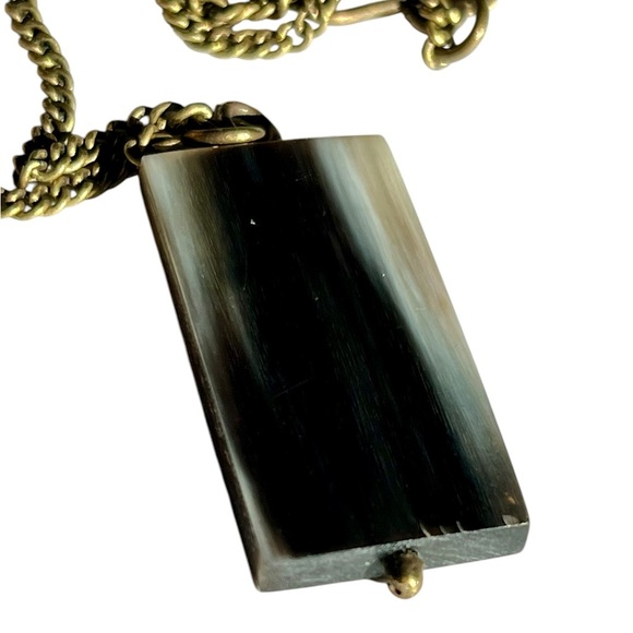 Vintage Jewelry - Vintage Unique Horn Pendant Necklace Gold-tone Brass Artisian Minimalist